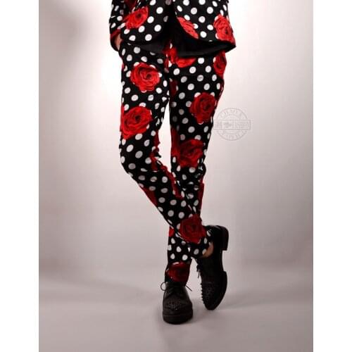 Korean Version Flower dot Slim Long Pants Nightclub Male singer stage show performance trousers party dance equipment