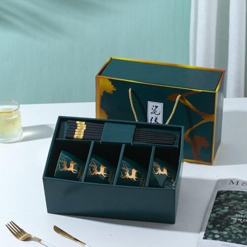 Creative Color Glaze Square Bowl Blue and White Porcelain Bowl Tableware Ceramic Bowl Set Gift Bowl Dinner Set