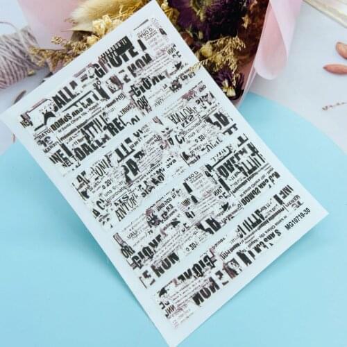 Fashion Hot Selling 3D DIY Thin Light Traceless Nail Stickers Retro Vintage English Posters Dry Nail Decals Nail Art Manicure