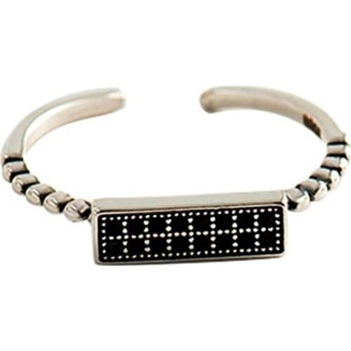 Fashion Simple Vintage Ring For Women With Black Stones Real 925 Sterling Silver Rings Fine Jewelry Wholesale / Dropshipping