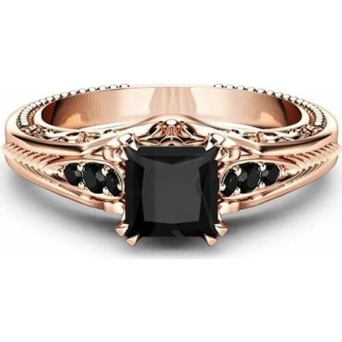 Fashion Women Rings Black Zircon Cubic Crystal Girl Jewelry Wedding Engagement Party Gift Lady Rings