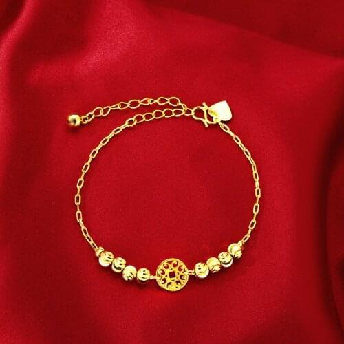 FASHION WOMENS BRACELET 14K GOLD HAND JEWELRY FOR WEDDING ENGAGEMENT LUCKY MONEY GOLD BEADED CHAIN BRACELET JEWELRY GIFTS