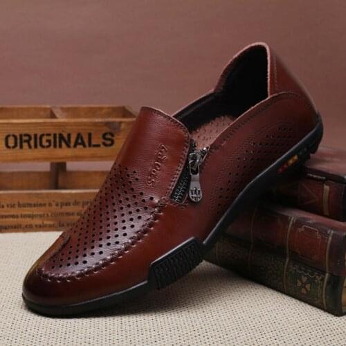 Men Genuine Leather Shoes Loafers Summer Men Breathable Sandals 2021 New Fashion Boat Shoes Man Moccasins Comfy Men Casual Shoes