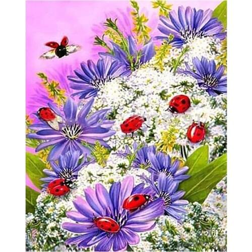 Insect white and purple flowers Flower Painting by Numbers on Wall DIY Home Art Decor Wedding Children Present 50x65 60x75cm