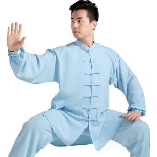 Chinese Linen Traditional Kung Fu Tai Chi Set for Women Men Stage Performance Solid Color Breathable Practice Top Pants Outfits