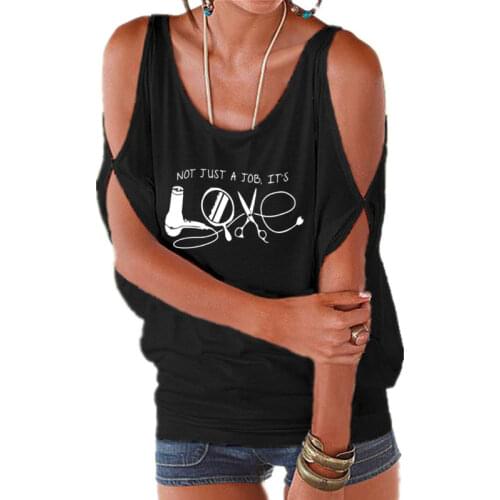 New Summer Hairdresser Women T-shirts tee shirt femme Sunlight Leisure Humorous Sexy Off Shoulder Batwing Lace up Tops