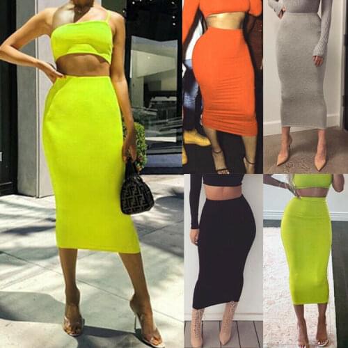 New Stretch Pencil Skirt Womens High Waist Below Knee Midi Fitted Work Office bikini cover up