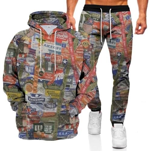 Autumn and winter 3D letter printing mens hooded sweater suit mens sportswear sportswear long-sleeved mens clothing suit