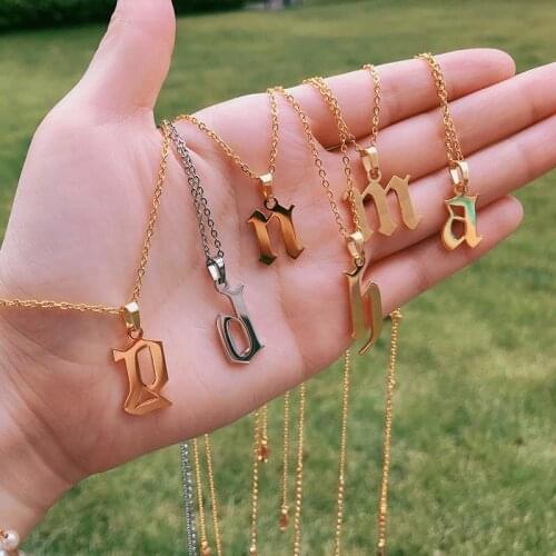 Stainless Steel A-Z Old English Alphabet Necklace For Women Jewelry Alphabet Pendants Necklaces Best Friend Gifts 2020 Bijoux