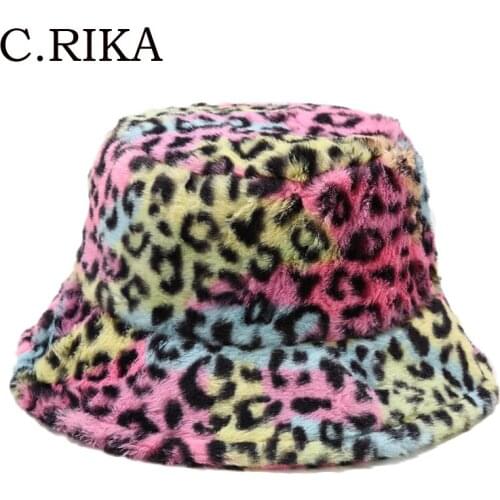 2020 Autumn Winter Fashion Bucket Hat Tie Dye Rainbow Leopard Plush Panama Women Outdoor Warm Fisherman Hat Casual Wild Caps