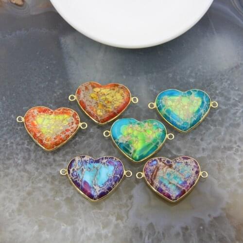 Natural Imperial Jaspers Heart Shape Connector,Emperor Stone For Jewelry Making DIY Trendy Necklace Bracelet Earring Accessories