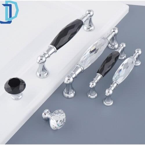 3.5''/5.00'' Silver Long Crystal Handle Zinc Alloy Dresser Knobs Drawer Wardrobe Handles For Cabinet Kitchen Pull Cupboard Knob