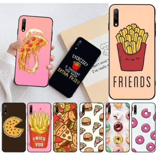 Pizza French fries Doughnut food Silicone Black Phone Case For Huawei Nova 6se 7 7pro 7se honor 7A 8A 7C Prime2019