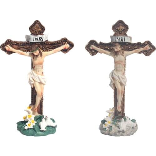Crucifix Jesus Christ Cross Statue Figurine For Car Home Chapel Decor Figurines Decoration Miniatures Family Prayer Supplies