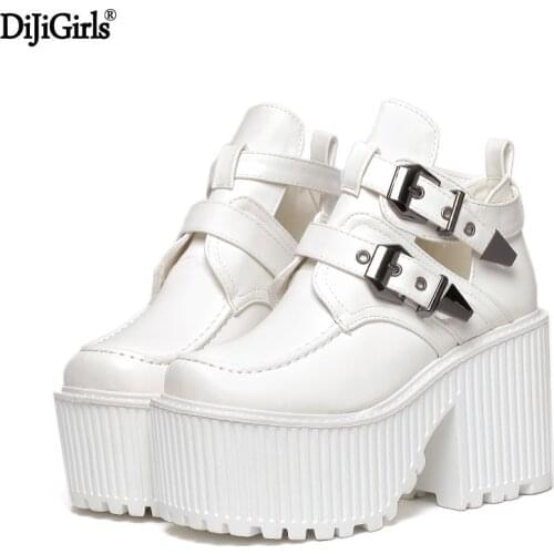 Botas Altas Mujer Sexy Black Pu Leather Buckle Boots Brand Rock Style Platform Boots Punk Martin Boots Fashion Motorcycle Boots