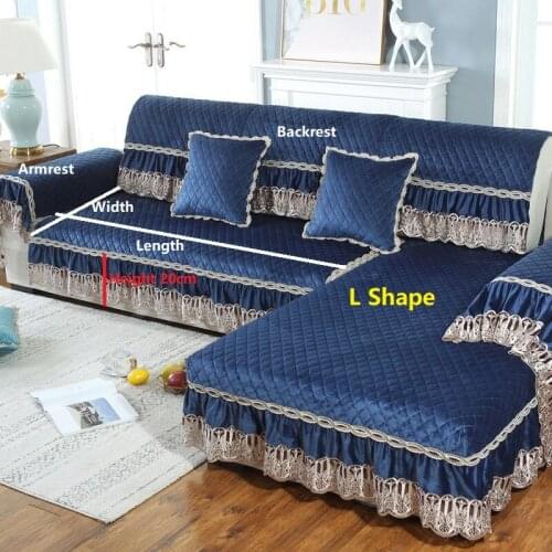 Thicken Plush Sofa Cover European Luxury Lace Sofa Towel Solid Color Slip Resistant Slipcover Seat Sofa Cover for Living Room
