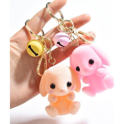 Vinyl Flocking Rabbit Keychain Pendant for Women Girl Bag Car Key Chains Ring Accessories Cartoon Animal Key Holder Gifts
