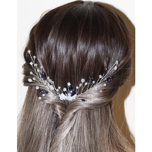 Vintage Purple Wedding Hairpieces Women Headdress for hair band Crystal Bridal Hair Jewelry Tiaras Bride Rhinestone Hair Comb