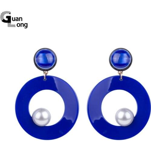 GuanLong Vintage Fashion Resin Long Big Drop Earrings for Women Circle Acrylic Imitation Pearl Earings For Girls Jewelry Brincos