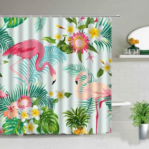 Beautiful Flamingo Pattern Tropical Palm Leaf Waterproof Shower Curtain Bathroom Makeover Home Decor