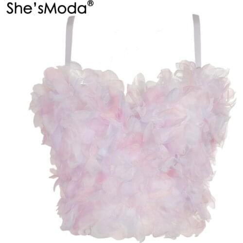 ShesModa Applique Floral Corselets Womens Bachelorette Bustier Bra Cropped Top Wedding Bralette Vest Plus Size