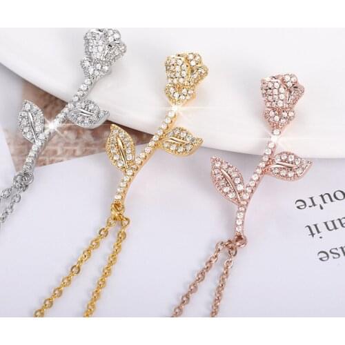 Women Necklace Rose Gold Color Fashion Charm Rose Flower Zircon Necklace Jewelry Banquet Wedding Birthday Gift For Girlfriend
