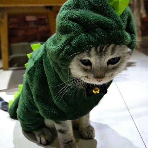 Pet Cat Clothes Puppy Dog Cat Funny Dinosaur Costume Winter Warm Plush Cat Coat Fleece Hoodies Sweater Small Dog Kitten Clothing