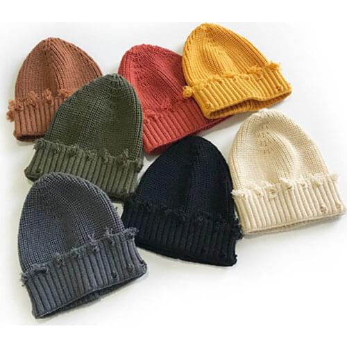 Winter Adult Broken Hole Knitted Hat for Women and Men Vintage Personality Beggars Beanies Ski Cap for Kid 1 piece