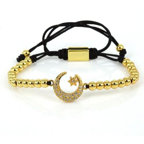 Star Moon Bracelet 2018 Girls Jewelry 4mm Copper Beads & CZ Beads Charm Adjustable Macrame Bracelets for Women Pulseras Mujer