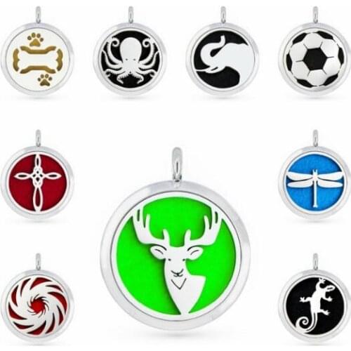 1PCS Cross Dragonfly Dog bone paw Deer Soccer 30mm Alloy Magnet Diffuser Locket Perfume Necklace Pendant With 1pcs Free Oil Pad