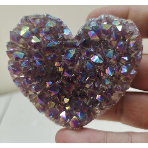 1pcs 6-7cm Amethyst Geode Heart Shaped Crystal Healing Crystals Stones Titanium Rainbow Aura Amethyst Cluster Angel Aura Quartz