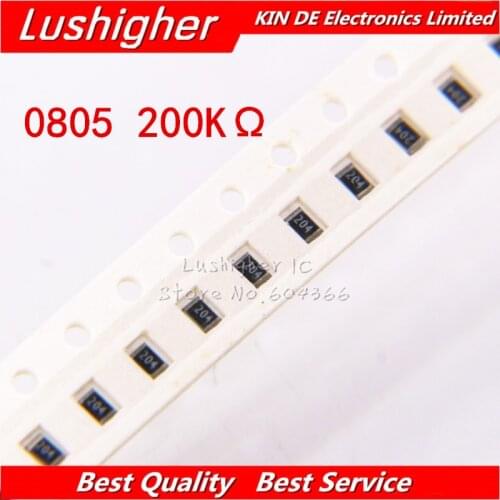 100PCS 0805 SMD Resistor 5% 200K Ohm 204 2003 200Kohm
