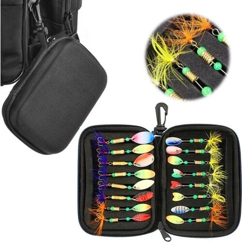 16pcs Sequins Lure Spoon Spinner Bait with Fly Fishing Tackle Storage Bag EVA Storage Case Zipper Tackle Bag Bait Fishing Bags