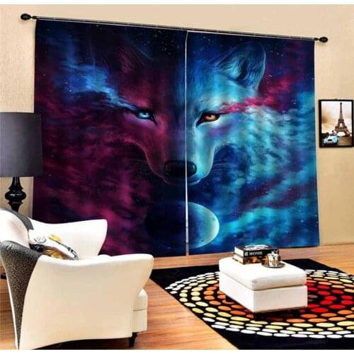 2 Panel/Set 3D Window Curtains Wolf Printing Drapes for Bedroom Stylish Room Dividers Home Hotel Ornament