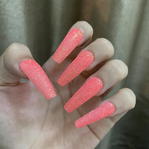 24pcs Gold Shallot Powder Glitter Professional Long Ballerina Press on Nails Full Cover Acrylic Nail Tips Manicure Beauty Tools