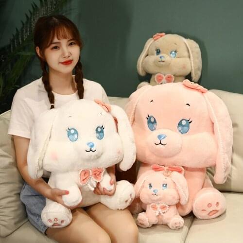 25-55cm Kawaii Fuzzy Pearl Rabbit Plush Toys Cute Big Eyes Bow-knot Rabbit Pillow Lovely Appease Dolls Sweet Plushie Xmas Gift