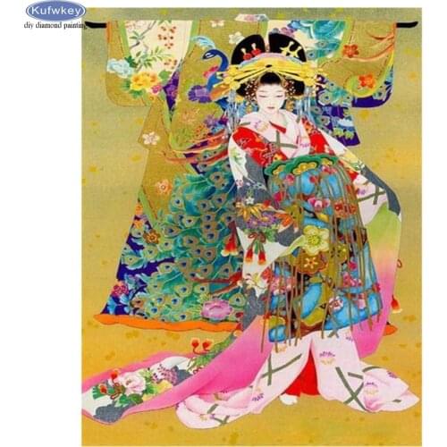 Wholesale 5D DIY Diamond Painting Japanese woman Full Square Round Mosaic Picture Of Rhinestone Embroidery Christmas decorations