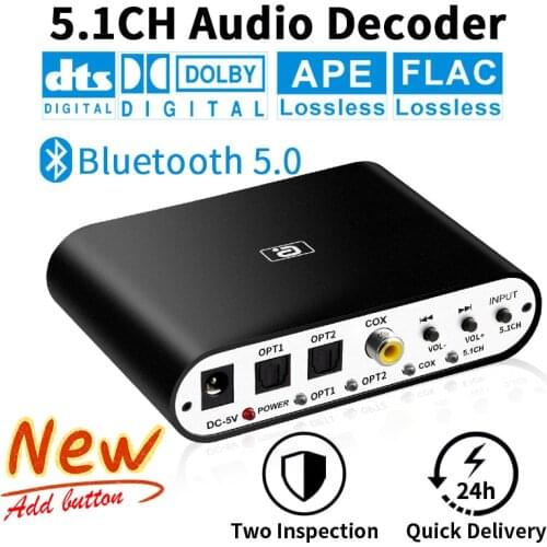 5.1CH Audio Decoder Wireless Bluetooth 5.0 Reciever DAC Audio Adapter Optical Toslink Coaxial AUX USB disk play DTS AC3 FLAC
