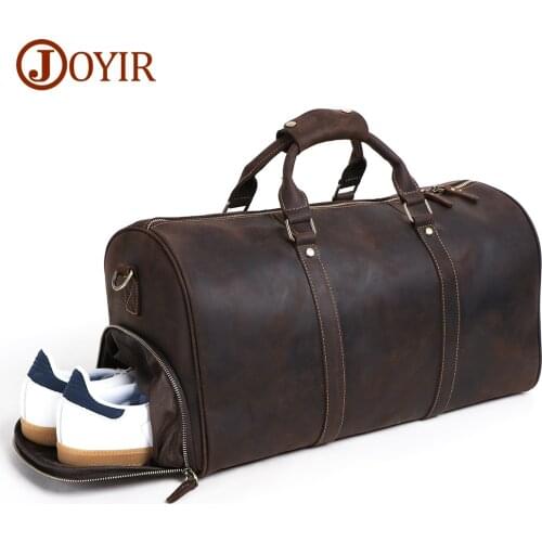 JOYIR Genuine Leather Large Duffel Bag Business Mens Travel Bag Crazy Horse Leather Retro Travel Bag Male Weekend Duffel Bag