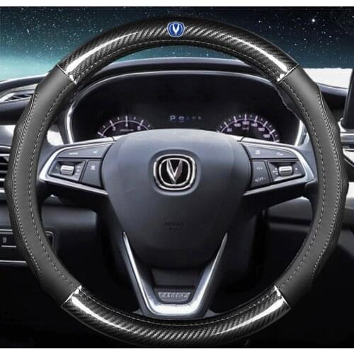 Car Carbon Fiber Leather Steering Wheel Covers Interior Accessories 38cm for changan CS75 PLUS CS95 CS35 alsvin CS15 CS55 Eado