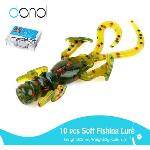 DONQL Soft Baits 10pcs/lot Larva Silicone Fishing Lure + 5pcs Offset Crank Hooks Worm Easy Shiner Swimbait Fishing Tackle Set