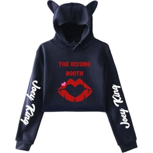 Joey King spring hot sale Kawaii cat ear cotton hoodie casual all-match pullover loose hoodie comfortable short sexy hoodie tops