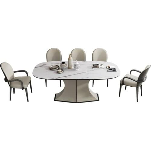 Italian light luxury rock plate dining table solid wood modern simple leather art combination furniture