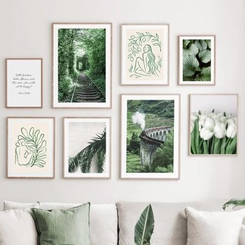 Magnolia Flower Plants Leaves Train Track Wall Art Canvas Painting Nordic Posters And Prints Wall Pictures Home Decoration Gift