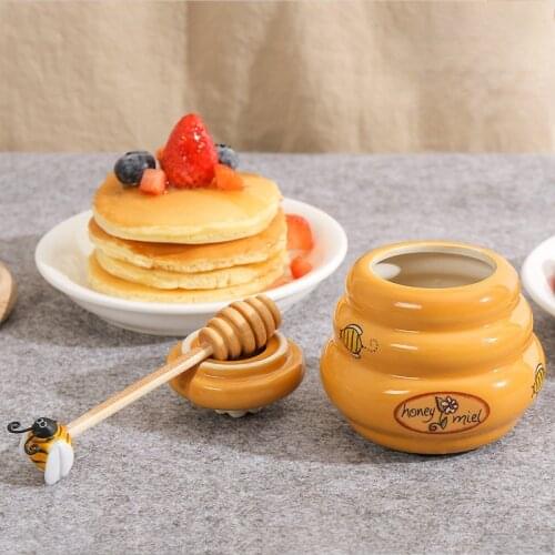Joie Ceramic Beehive Honey Pot and Wooden Dipper honey jar with lid Honey Stir Bar For Honey Jar Supplies Kitchen Accessories