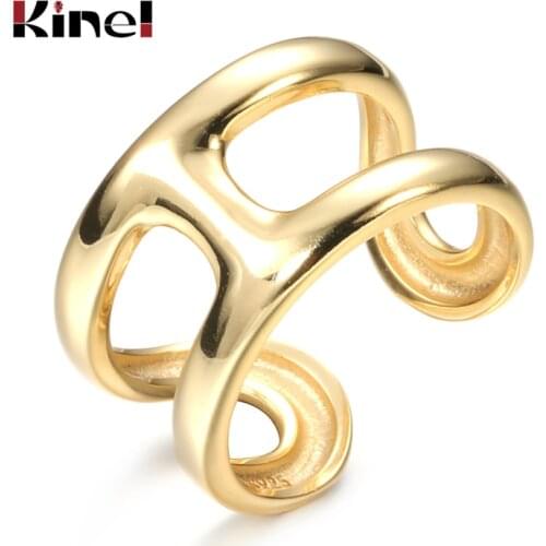 Kinel 925 Sterling Silver 14K Gold H Shape Rings for Woman Jewelry Punk Open Fashion Wedding Party Silver Ring bijoux femme