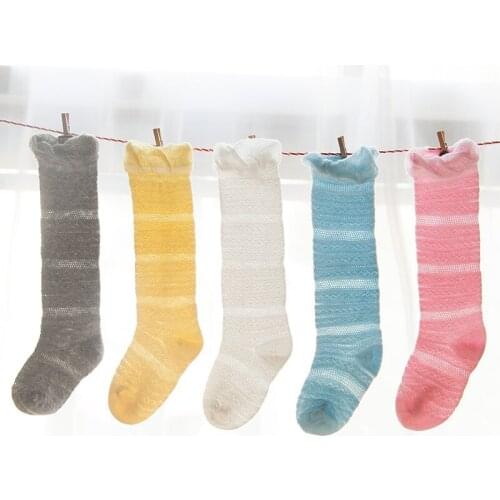 Summer Solid Color Thin Cotton Baby Socks White Mesh Breathable Socks Baby Boys Girls Knee High Socks Toddler Socks