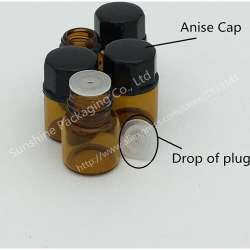 Small Amber Essential Oil Bottle With Plastic Lid,1ml Glass Bottle, Mini Brown Glass Vials,Mini Glass Container