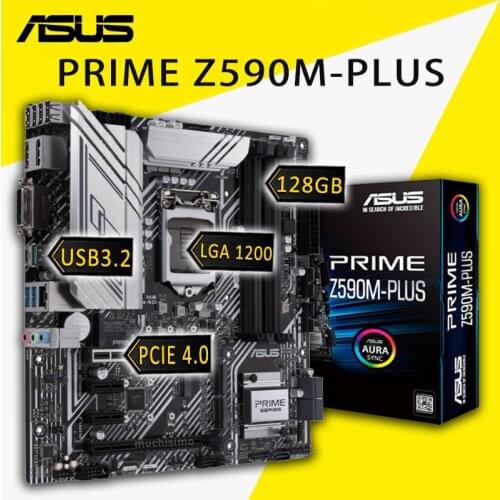 LGA 1200 Asus PRIME Z590M-PLUS Motherboard DDR4 5133MHz 128GB M.2 SSD Support 10th/11th-Gen Cpu Intel Z590 Placa-mãe 1200 New