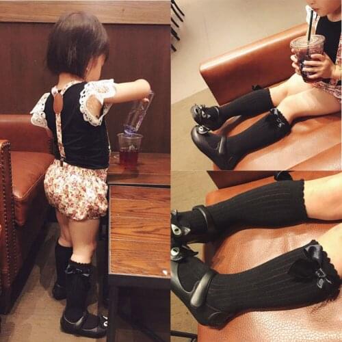 Cute Toddler Kids Baby Girl Solid Color Bowknot Knee High Socks for 0-4Y Girls